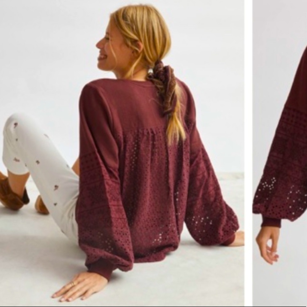 Anthropologie Burgundy Lace Sweatshirt